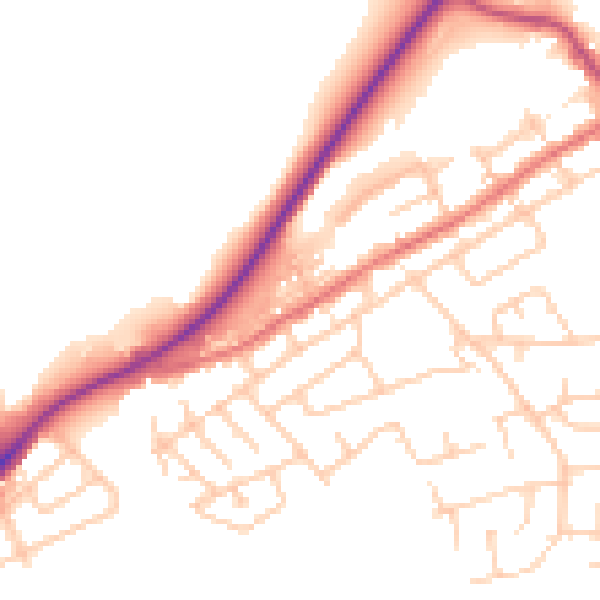 Daytime road noise heatmap for WA11 0AQ