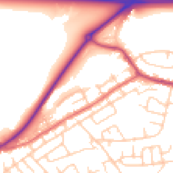 Daytime road noise heatmap for WA11 0AS