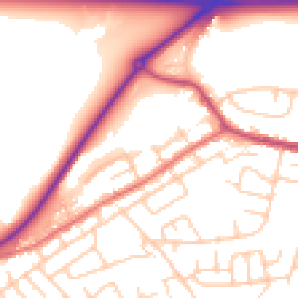 Daytime road noise heatmap for WA11 0AU
