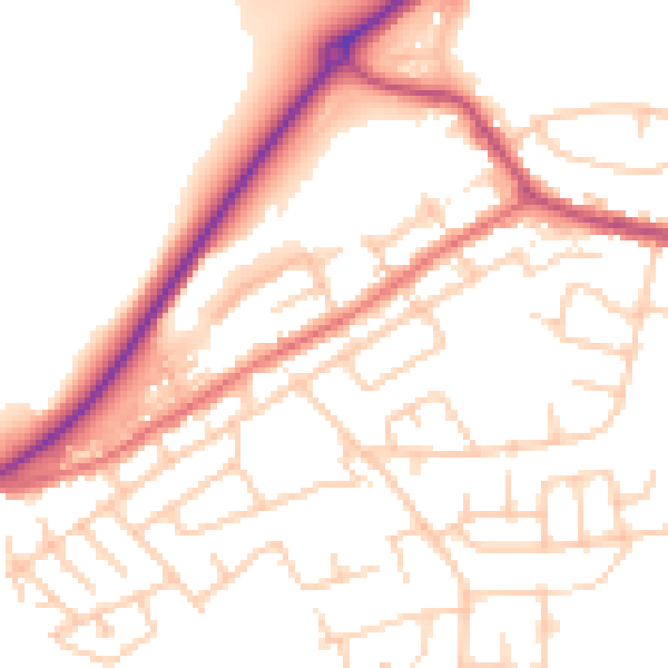 Daytime road noise heatmap for WA11 0AW