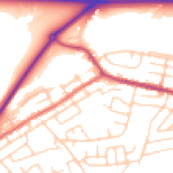 Daytime road noise heatmap for WA11 0AX