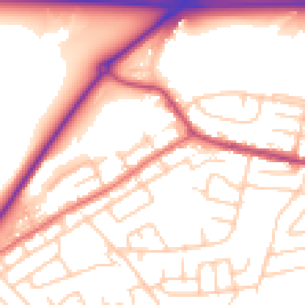 Daytime road noise heatmap for WA11 0AY