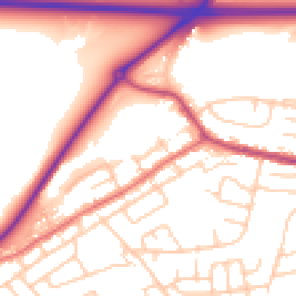 Daytime road noise heatmap for WA11 0BB