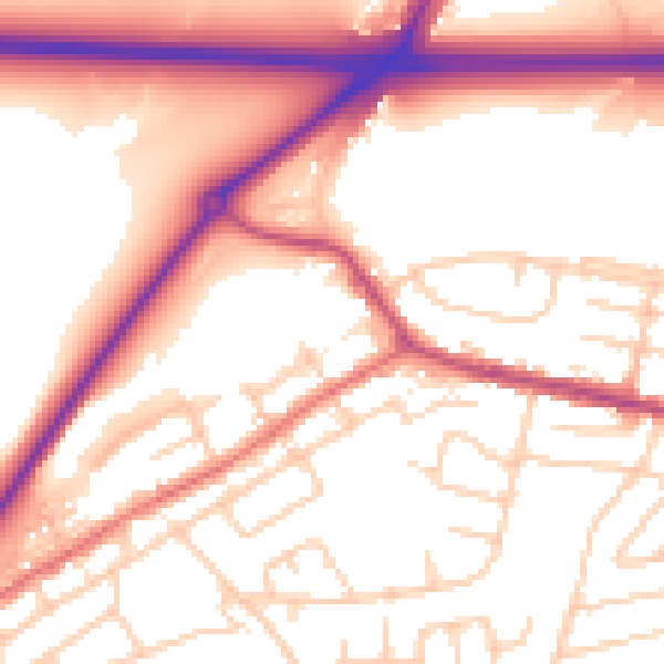 Daytime road noise heatmap for WA11 0BD