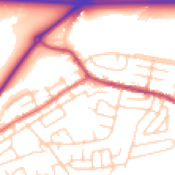 Daytime road noise heatmap for WA11 0BG