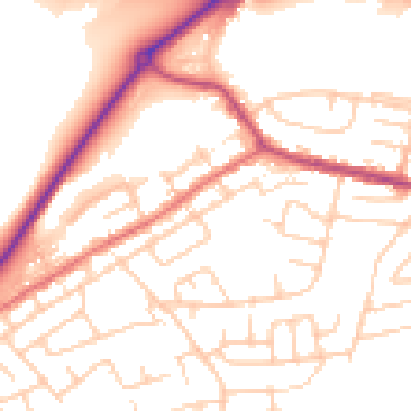 Daytime road noise heatmap for WA11 0BH