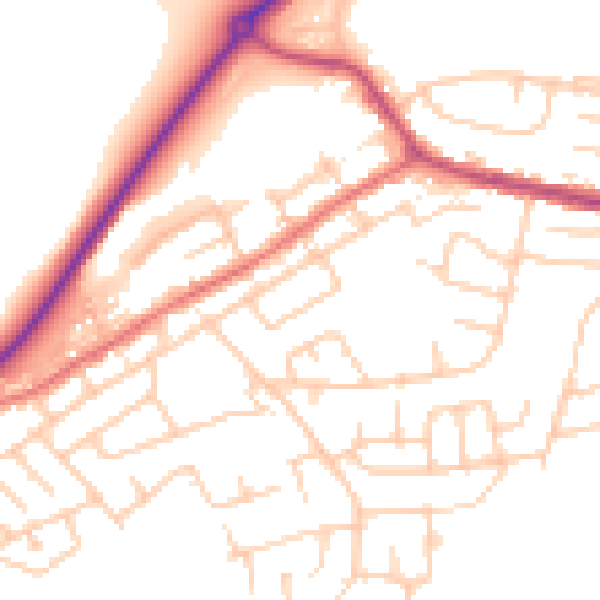 Daytime road noise heatmap for WA11 0BJ