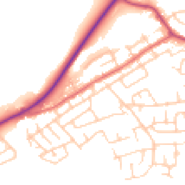 Daytime road noise heatmap for WA11 0BN