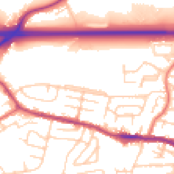Daytime road noise heatmap for WA11 0BP