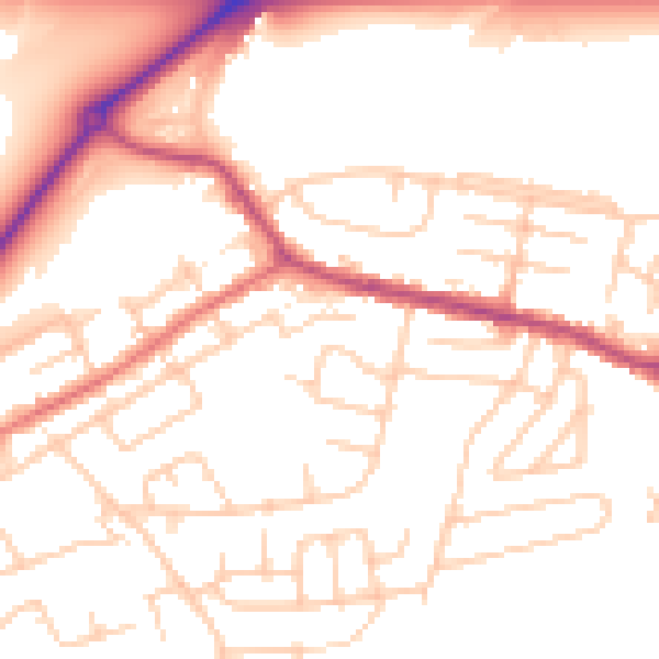 Daytime road noise heatmap for WA11 0BQ