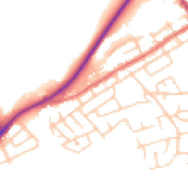 Daytime road noise heatmap for WA11 0BW