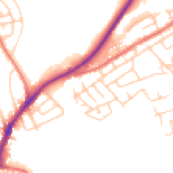 Daytime road noise heatmap for WA11 0DA