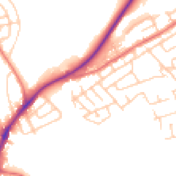 Daytime road noise heatmap for WA11 0DB