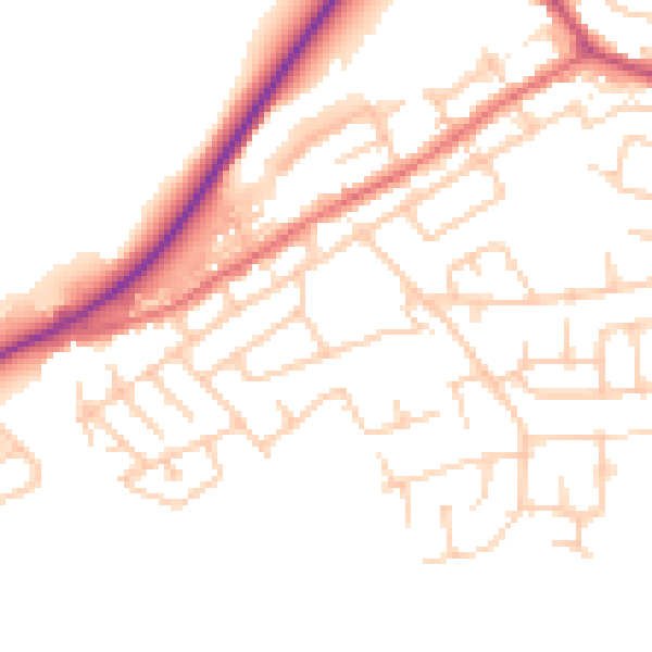 Daytime road noise heatmap for WA11 0DJ