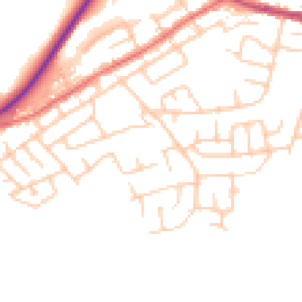 Daytime road noise heatmap for WA11 0DR