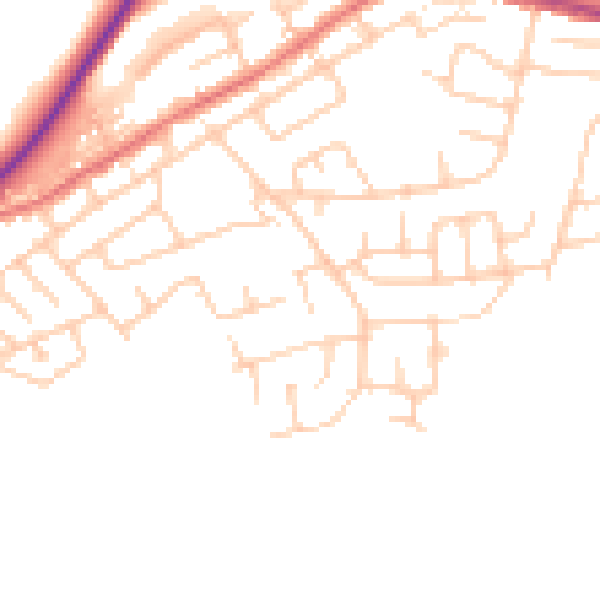 Daytime road noise heatmap for WA11 0DS