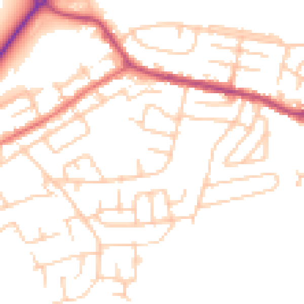 Daytime road noise heatmap for WA11 0EW