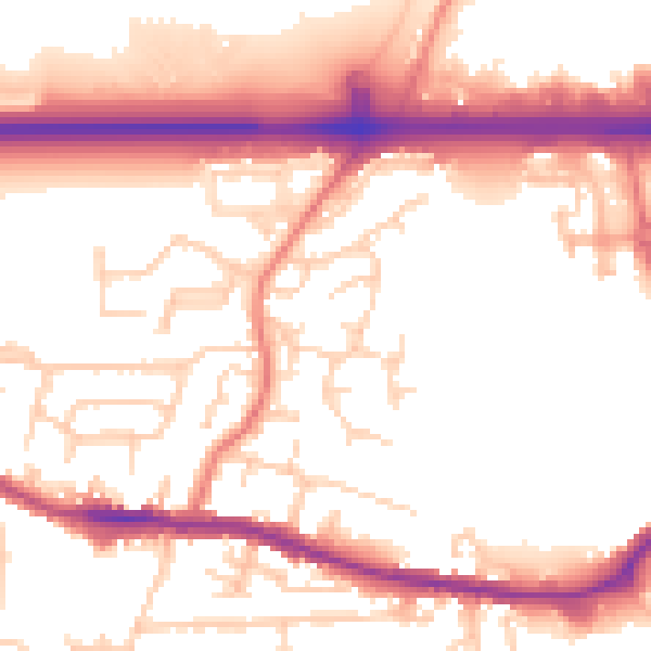 Daytime road noise heatmap for WA11 0FN