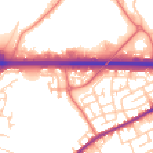 Daytime road noise heatmap for WA11 0GA