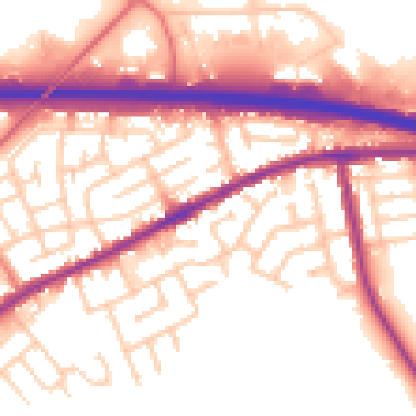 Daytime road noise heatmap for WA11 0LT