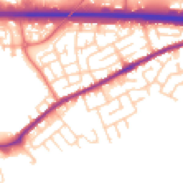 Daytime road noise heatmap for WA11 0NB