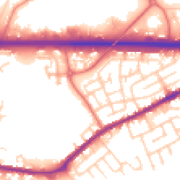 Daytime road noise heatmap for WA11 0PD