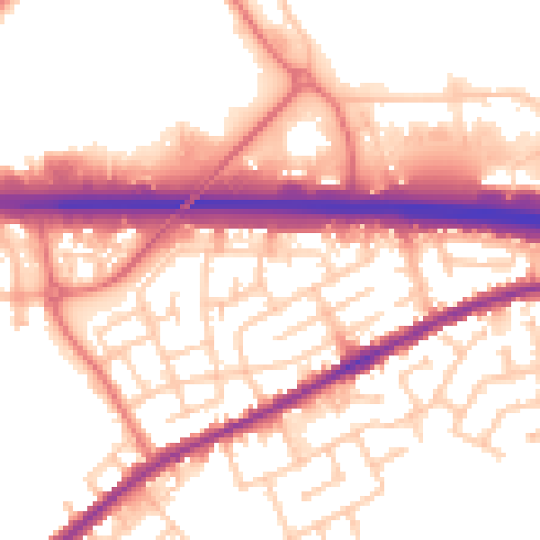 Daytime road noise heatmap for WA11 0PX