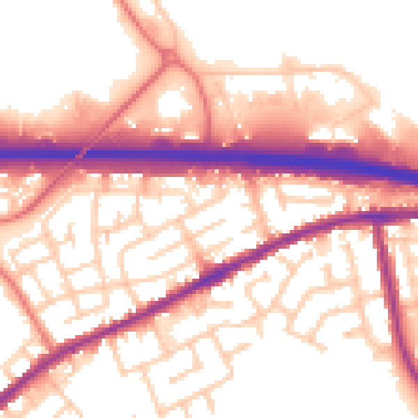 Daytime road noise heatmap for WA11 0QD