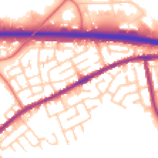 Daytime road noise heatmap for WA11 0QJ