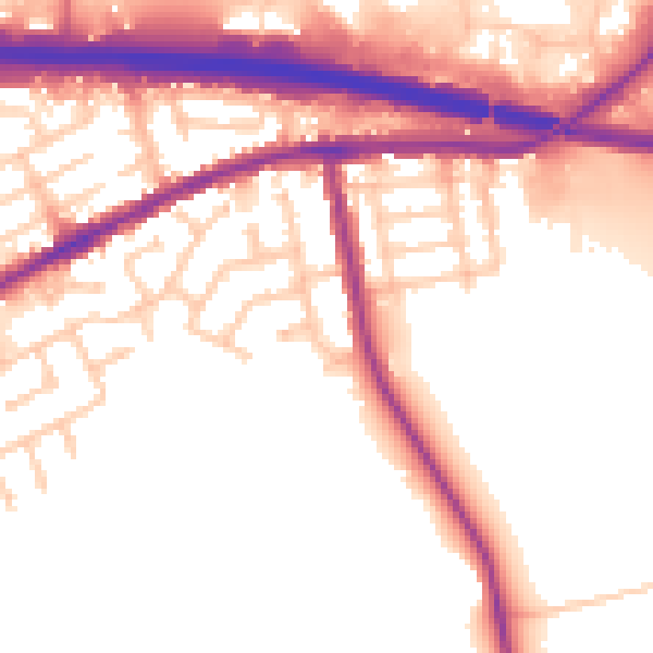 Daytime road noise heatmap for WA11 0RP