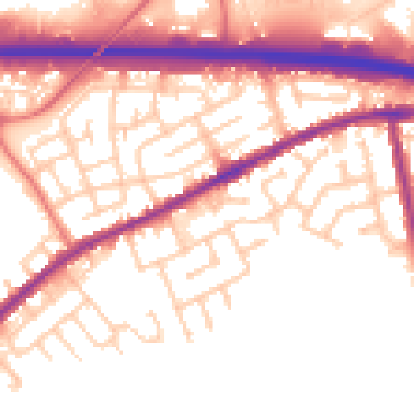 Daytime road noise heatmap for WA11 0UX