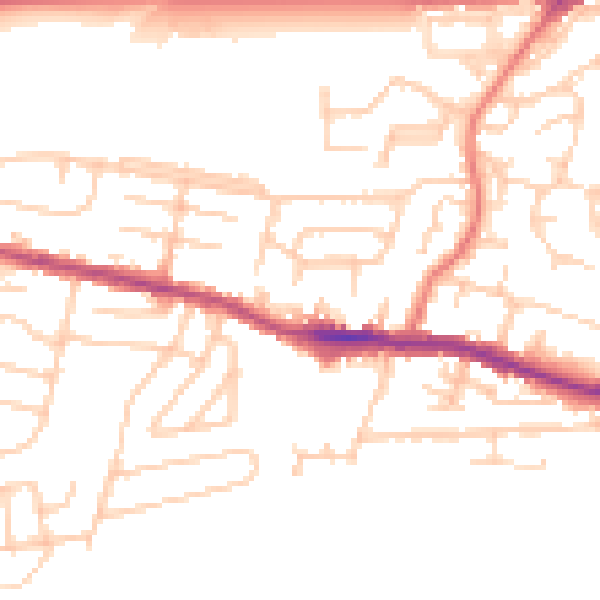 Daytime road noise heatmap for WA11 0WE