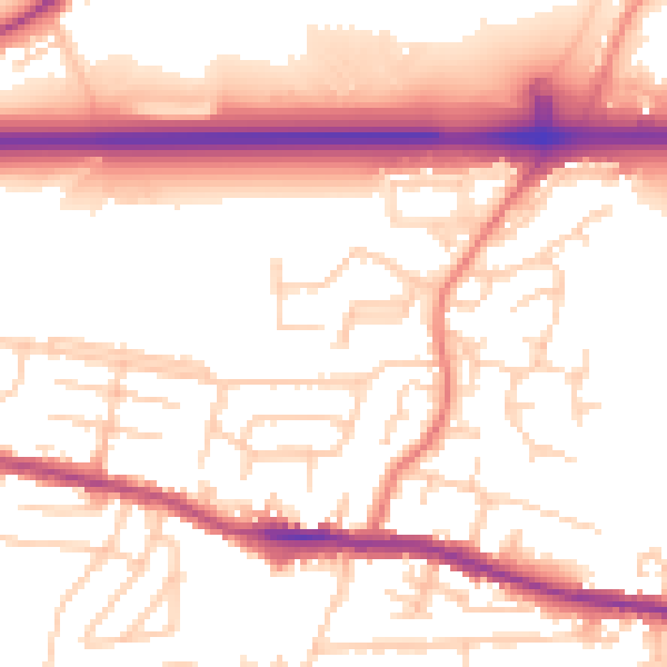 Daytime road noise heatmap for WA11 0XD