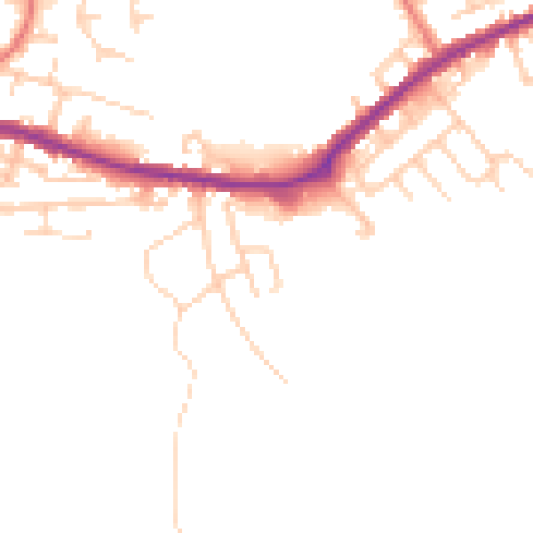Daytime road noise heatmap for WA11 0XT
