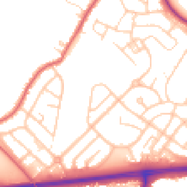 Daytime road noise heatmap for WA11 7AQ