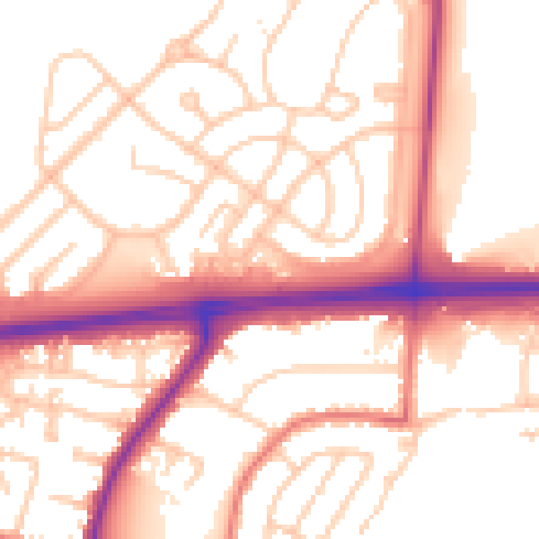 Daytime road noise heatmap for WA11 7EE