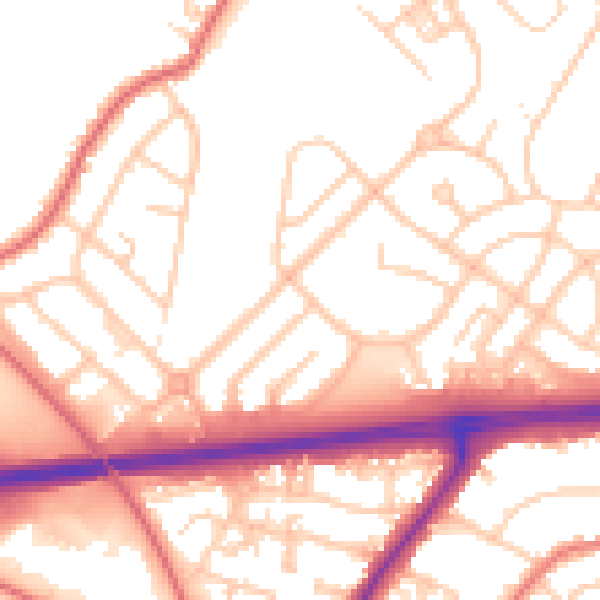 Daytime road noise heatmap for WA11 7EP