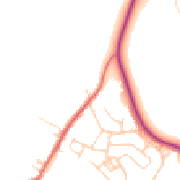 Daytime road noise heatmap for WA11 7NT