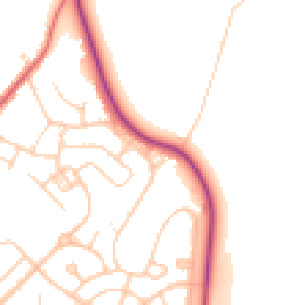 Daytime road noise heatmap for WA11 7PD