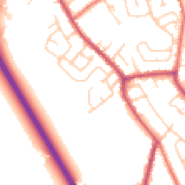 Daytime road noise heatmap for WA11 8DU