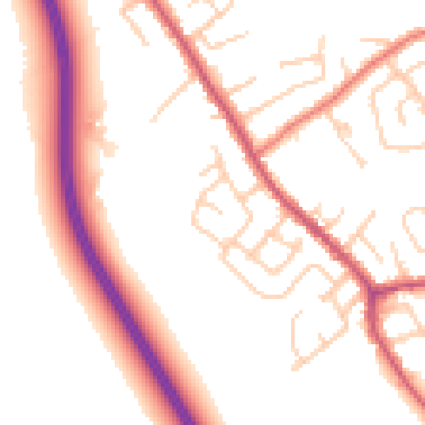 Daytime road noise heatmap for WA11 8DZ