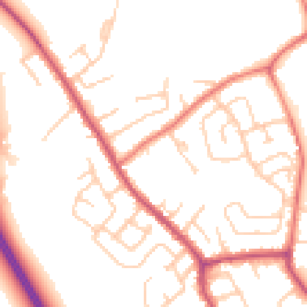 Daytime road noise heatmap for WA11 8FY