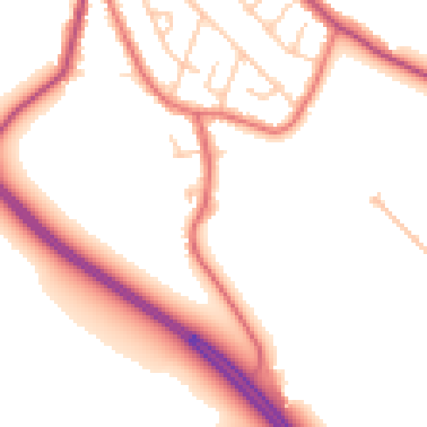 Daytime road noise heatmap for WA11 8QR