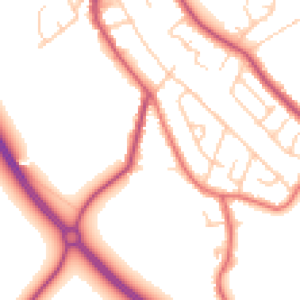 Daytime road noise heatmap for WA11 8QW