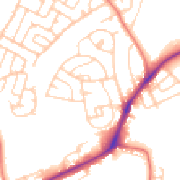 Daytime road noise heatmap for WA11 9BQ