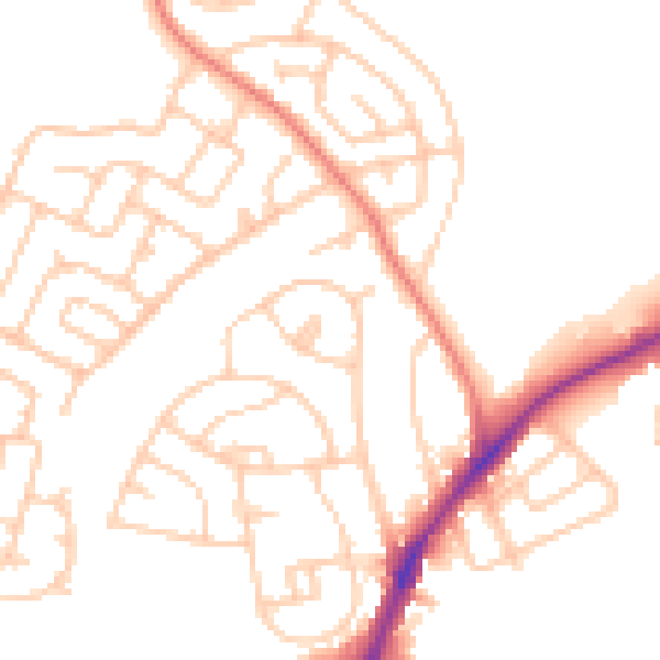 Daytime road noise heatmap for WA11 9DH
