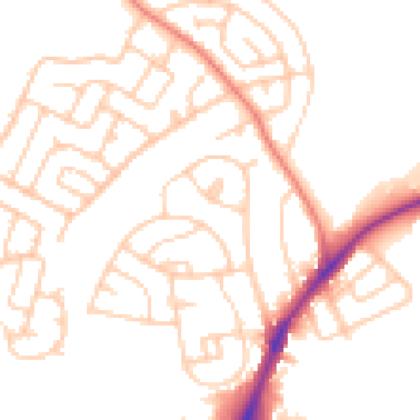 Daytime road noise heatmap for WA11 9DQ