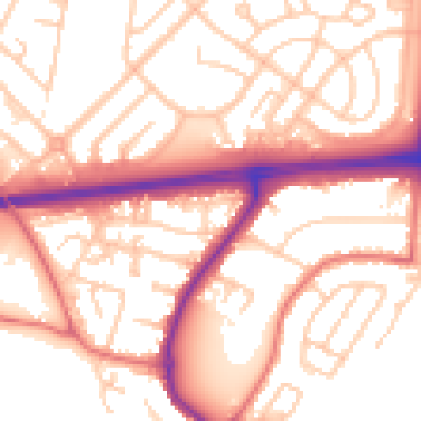Daytime road noise heatmap for WA11 9NN