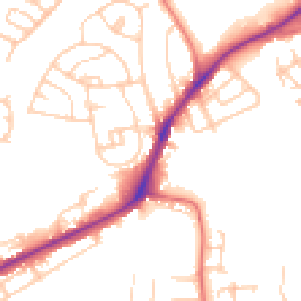 Daytime road noise heatmap for WA11 9PT