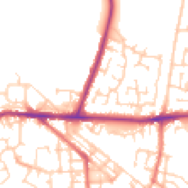 Daytime road noise heatmap for WA12 9WZ